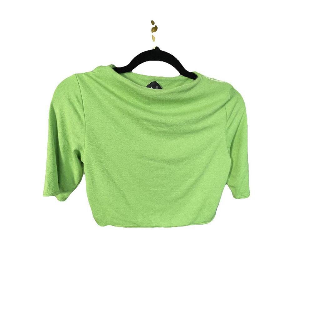 Naked Wardrobe Cropped Green Top Women’s Size L Short Sleeve Spandex